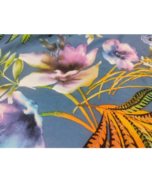 Elastyczna dzianina z wzorem pomarańczowych paproci